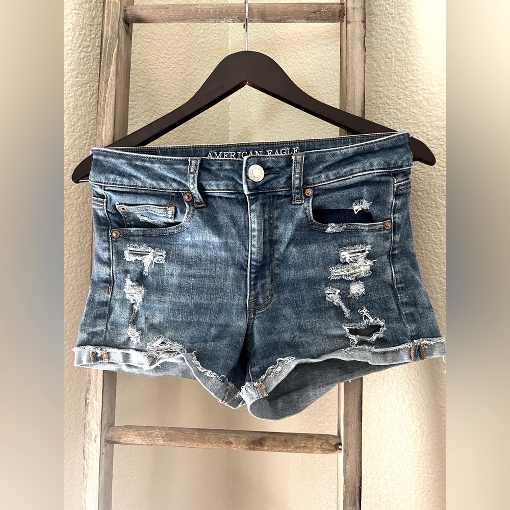 American Eagle high rise stretch distressed shorts